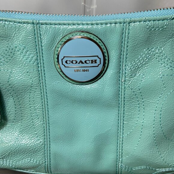 Coach Madison Turquoise Patent Leather Wristlet / Small Shoulder Bag - Picture 2 of 12